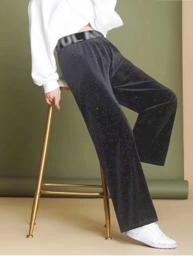 Velvet High Waist Wide Leg Pants W/ Tiny Sequins